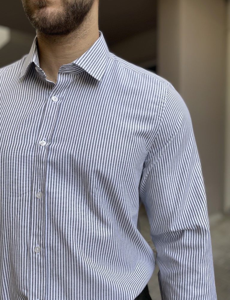 Ανδρικό πουκάμισο με γιακά λευκό με μπλε ρίγα 2097B φωτογραφία